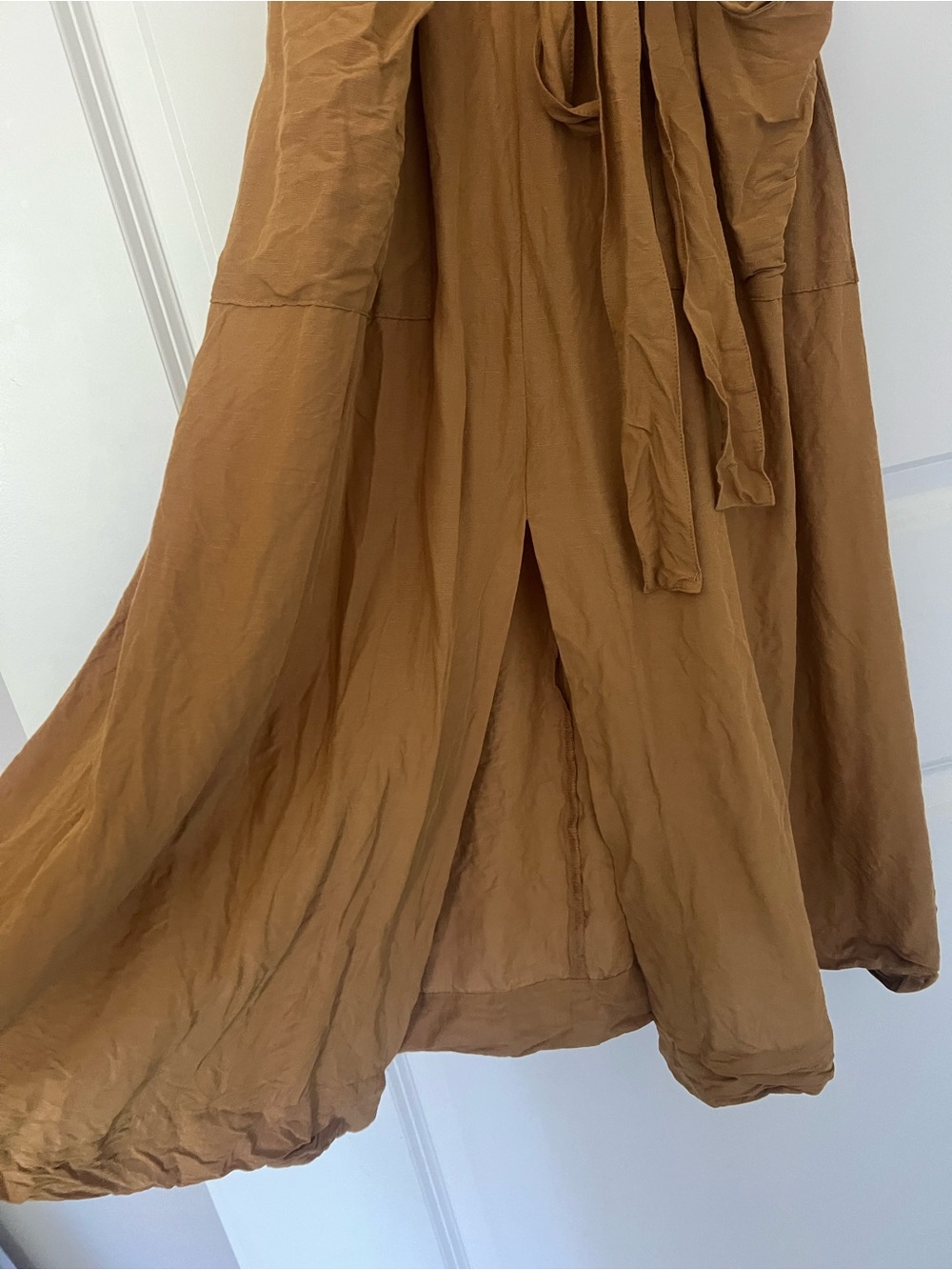 MADEWELL Mustard Brown V-Neck Short Sleeve Midi Dress with Tie Waist - Picture 5 of 8